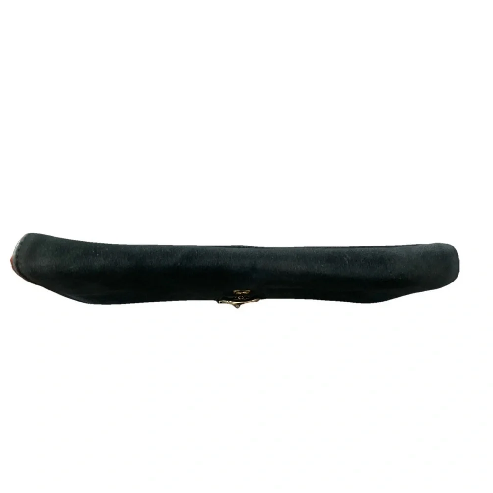 Talbots Black Genuine Suede Horsebit Clutch Handbag Purse Gold Clasp Classic Bag